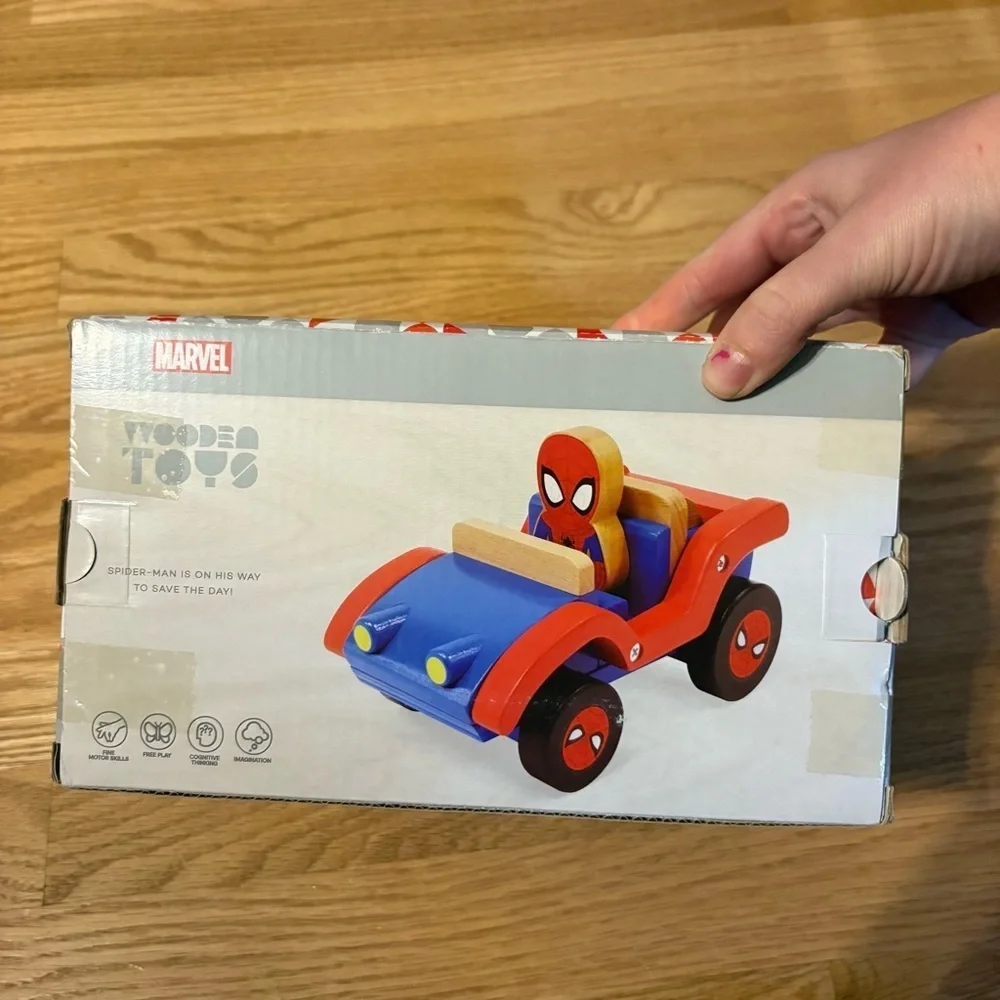 Spiderman Wooden Toys Car W/ Action Figure Blue Green Marvel Disney